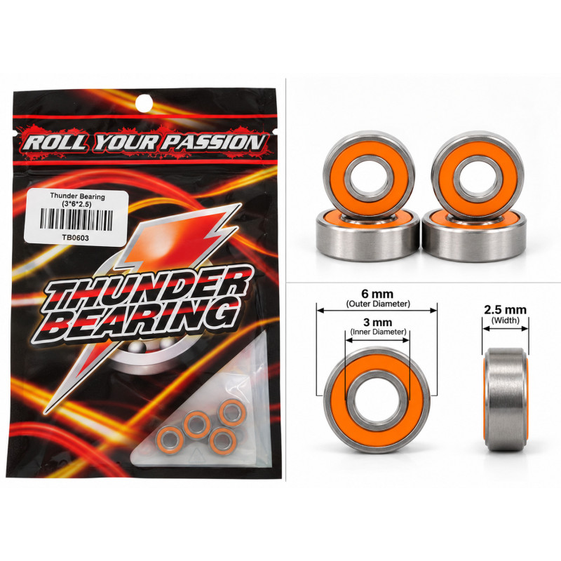 3x6x2.5mm Thunder Innovations Rubber Sealed RC Bearings (4)