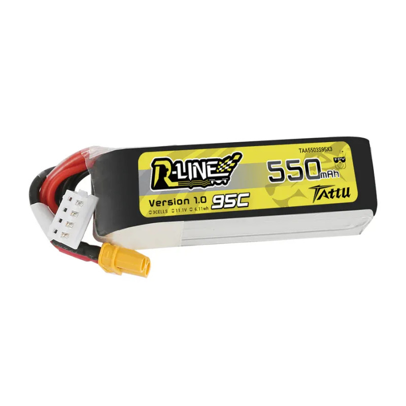 Tattu R-Line 550mAh 3S 11.1V 95C Lipo Battery with XT30 Tattu R-Line 550mAh 3S 11.1V 95C Lipo Battery with XT30