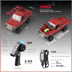 MN82 Toyota Land Cruiser 4WD RTR 1/12 Truck Crawler with size indication and remote functions